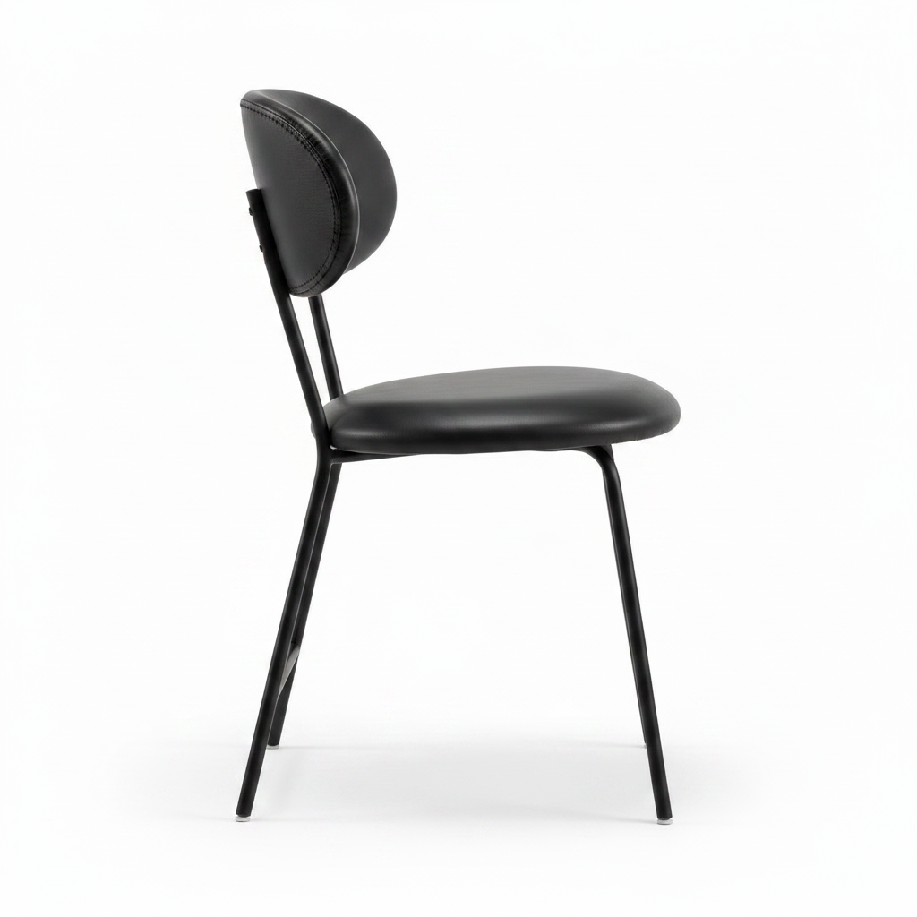 Wavessa Dining Chair black leather dining chair, 90-degree side view