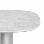 Close-up of Bellrose Dining Table marble tabletop surface and edge on white background