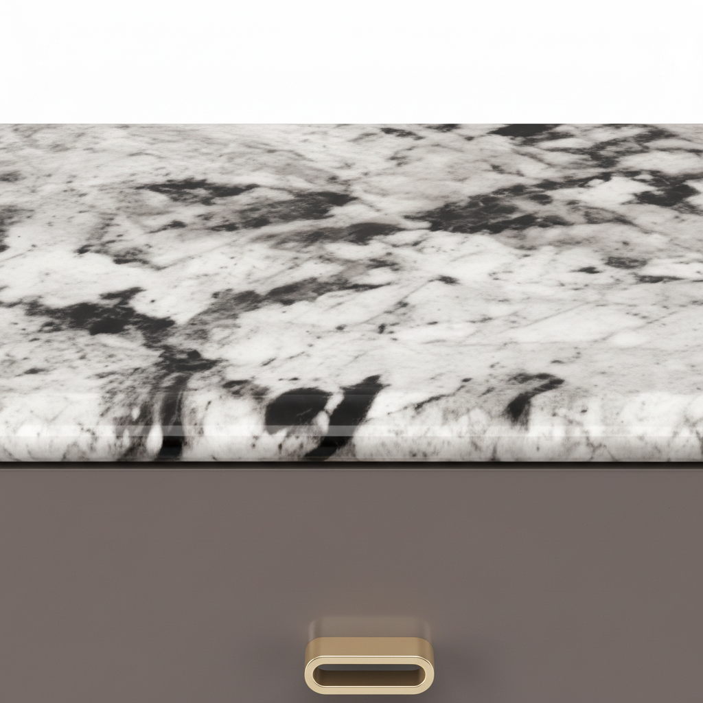 Osseline End Table white black-veined faux-marble tabletop and rounded edge detail