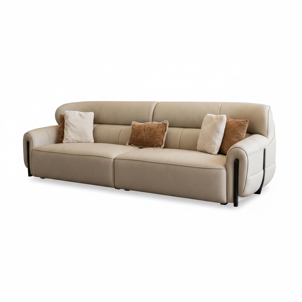 Left-front 45-degree view of the Mavero Eliot Leather Sofa
