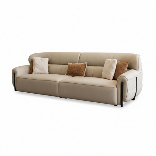 Left-front 45-degree view of the Mavero Eliot Leather Sofa