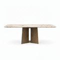 Cavelle Dining Table in marble and carbon steel, straight front view on white background