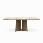 Cavelle Dining Table in marble and carbon steel, straight front view on white background