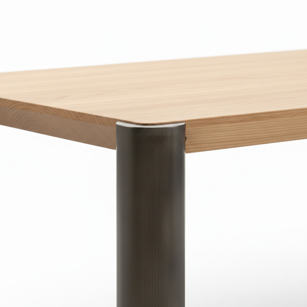 Zaforin Dining Table dark stainless steel leg and tabletop connection detail