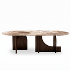Firenze Marble Dining Table in solid ash wood and marble, straight-on front view on a white background