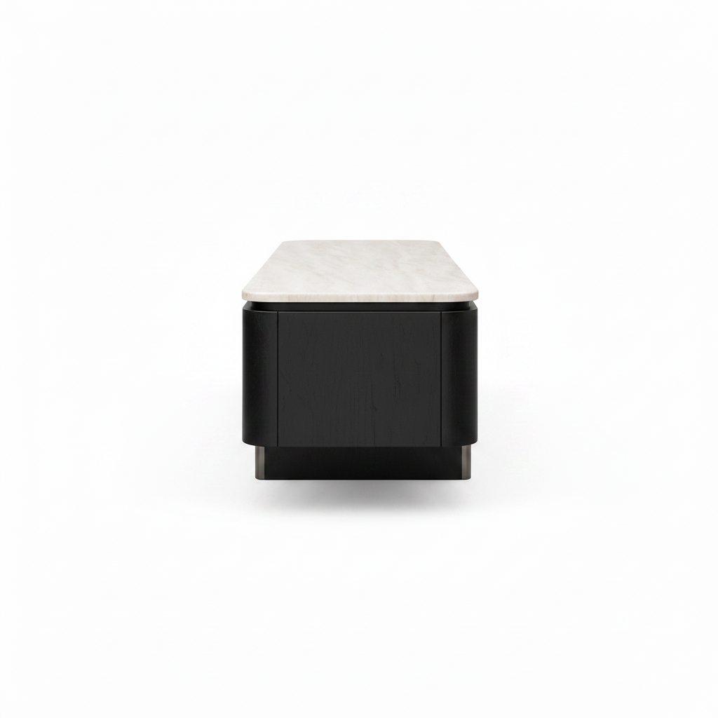 Orlane Stone TV Stand on a white background, right-side profile