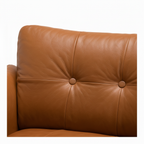 Frelmont Sofa warm tan brown leather tufted back button seam detail