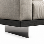 Norelle 3 Seater Sofa dark wood base and metal ski-leg foot detail close-up