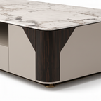 Zevrane Coffee Table dark wood veneer base and tabletop edge detail