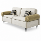Dorselle Sofa cream fabric with tan cylindrical arms, right-front 45-degree view