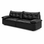 Liorenzo Sofa black leather tufted cushions, right-front 45-degree view