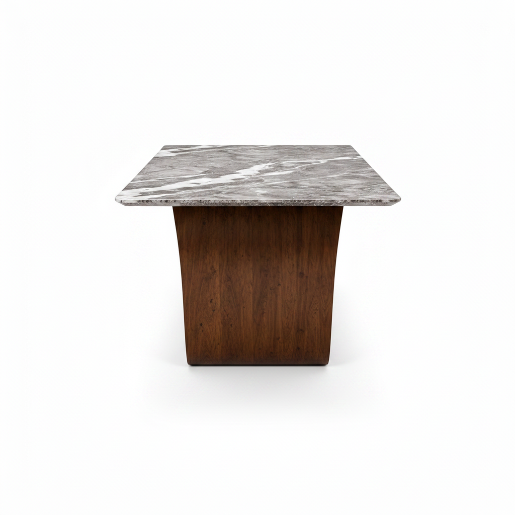 Auremont Marble Dining Table shown in a true 90-degree end-on profile