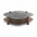 Gavorin Coffee Table with glass top and ash wood supports, high-angle view on white background
