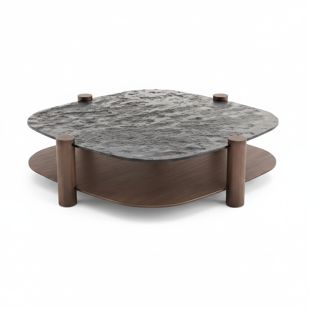 Gavorin Coffee Table with glass top and ash wood supports, high-angle view on white background