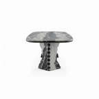 Lunessa Dining Table in marble, 90-degree end view on white background