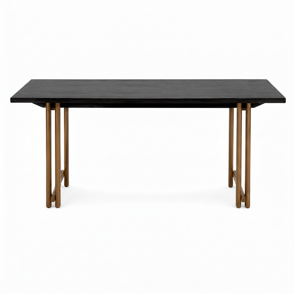 Sorelian Dining Table in ash wood, straight front view on white background