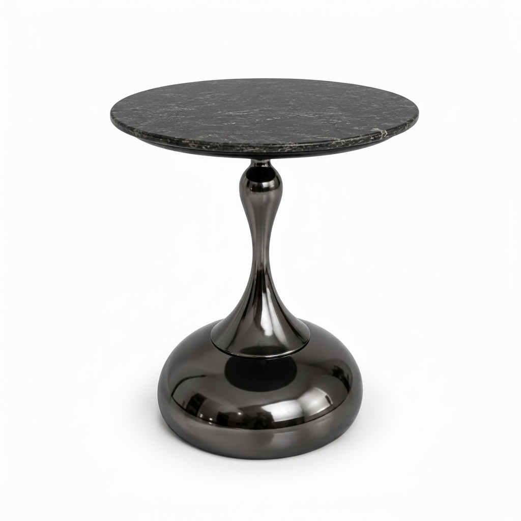 Left-front 45-degree view of the Jervain End Table with dark stone top