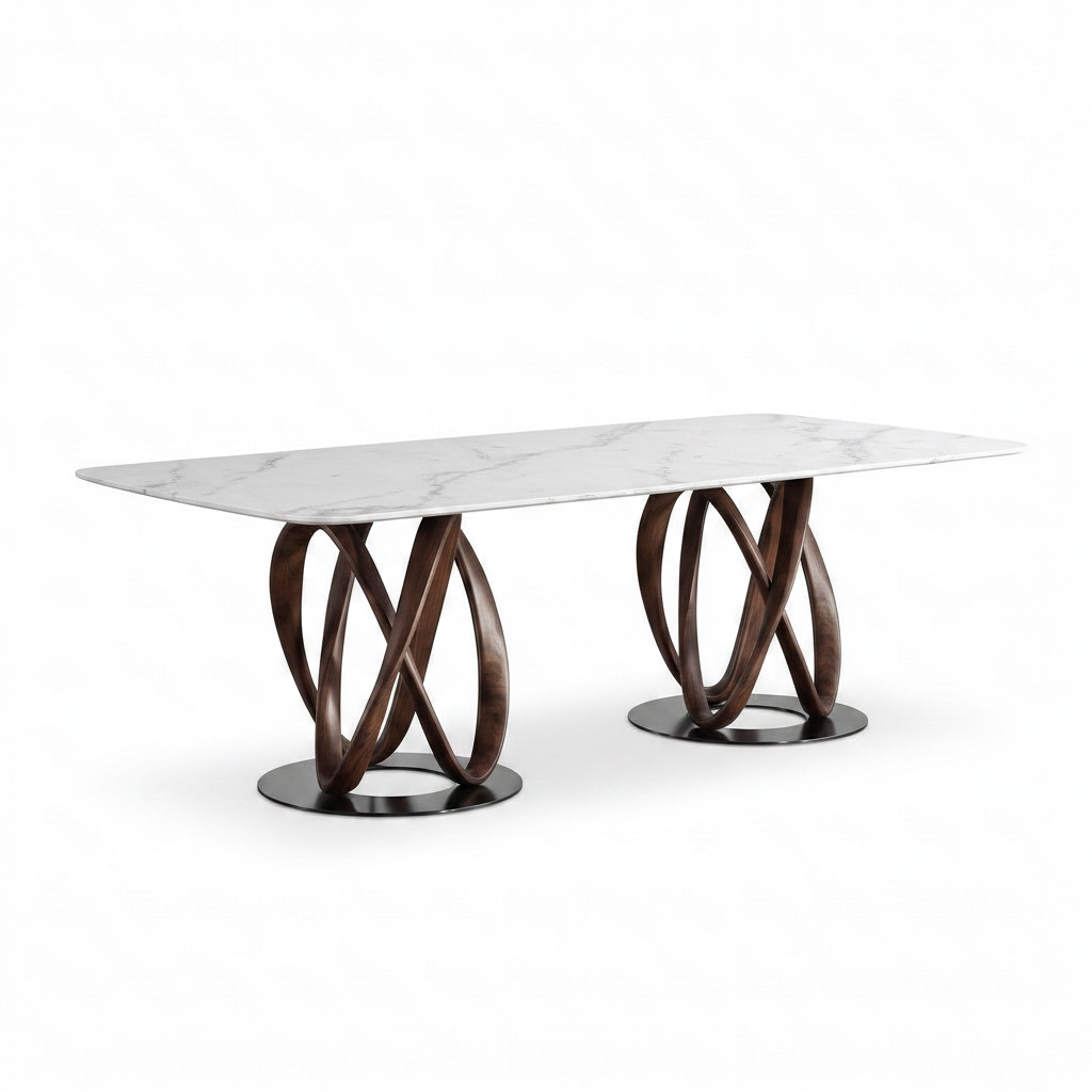 Cavelle Marble Dining Table white background 45 degree three quarter view