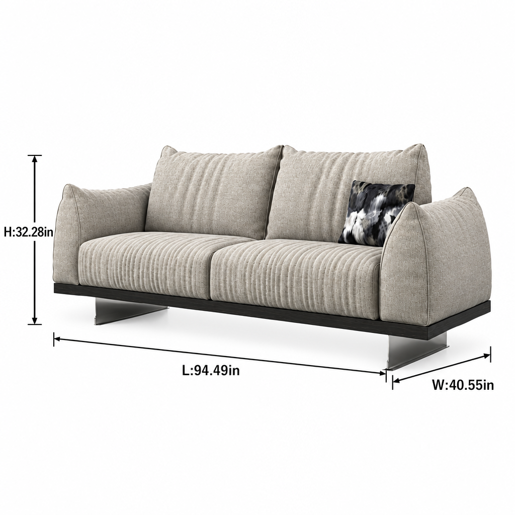 Norelle 3 Seater Sofa dimension diagram showing length, width, and height in inches