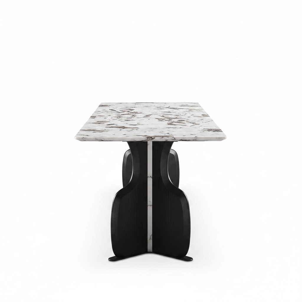 Elysian Marble Dining Table 90-degree side view with two separated legs