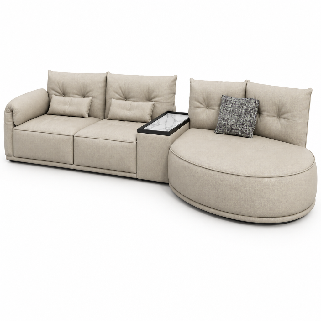 Quessaro Leather Sofa right-front 45-degree view, closer angle