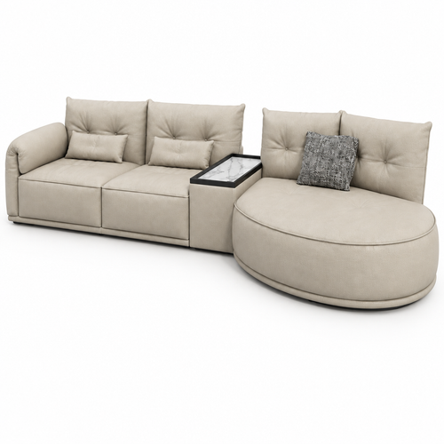 Quessaro Leather Sofa right-front 45-degree view, closer angle