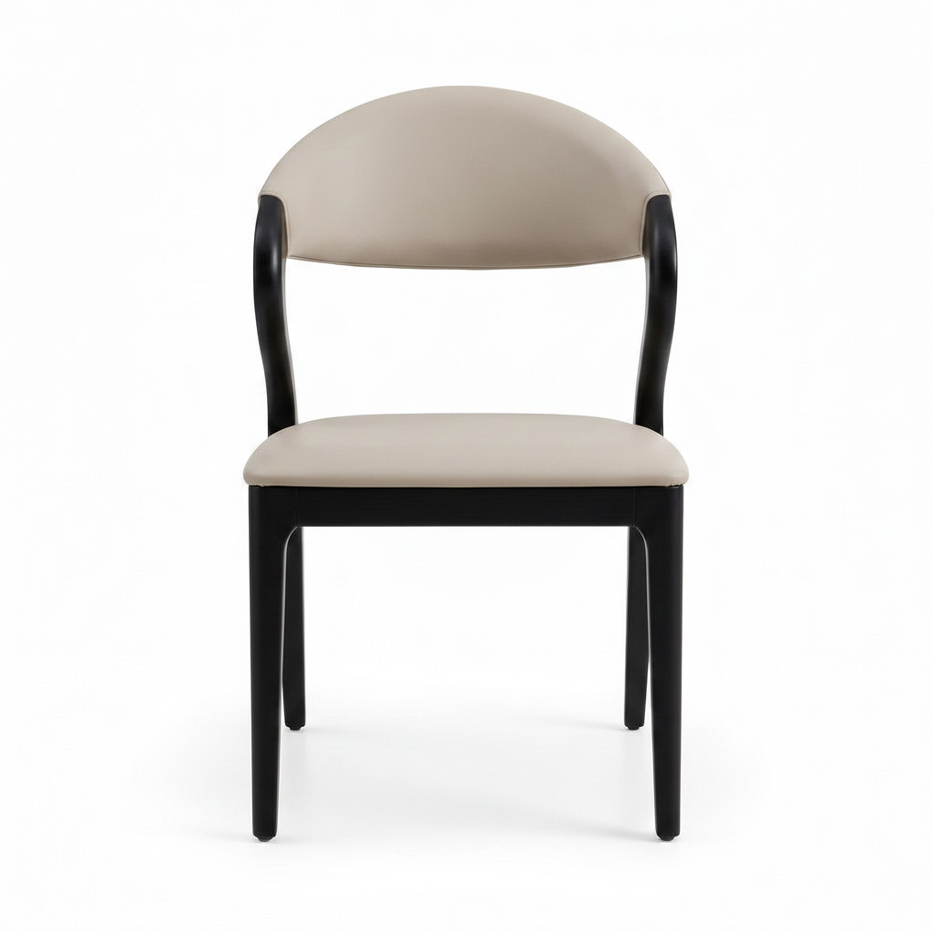 Dorian Dining Chair ash wood upholstered chair, straight front view