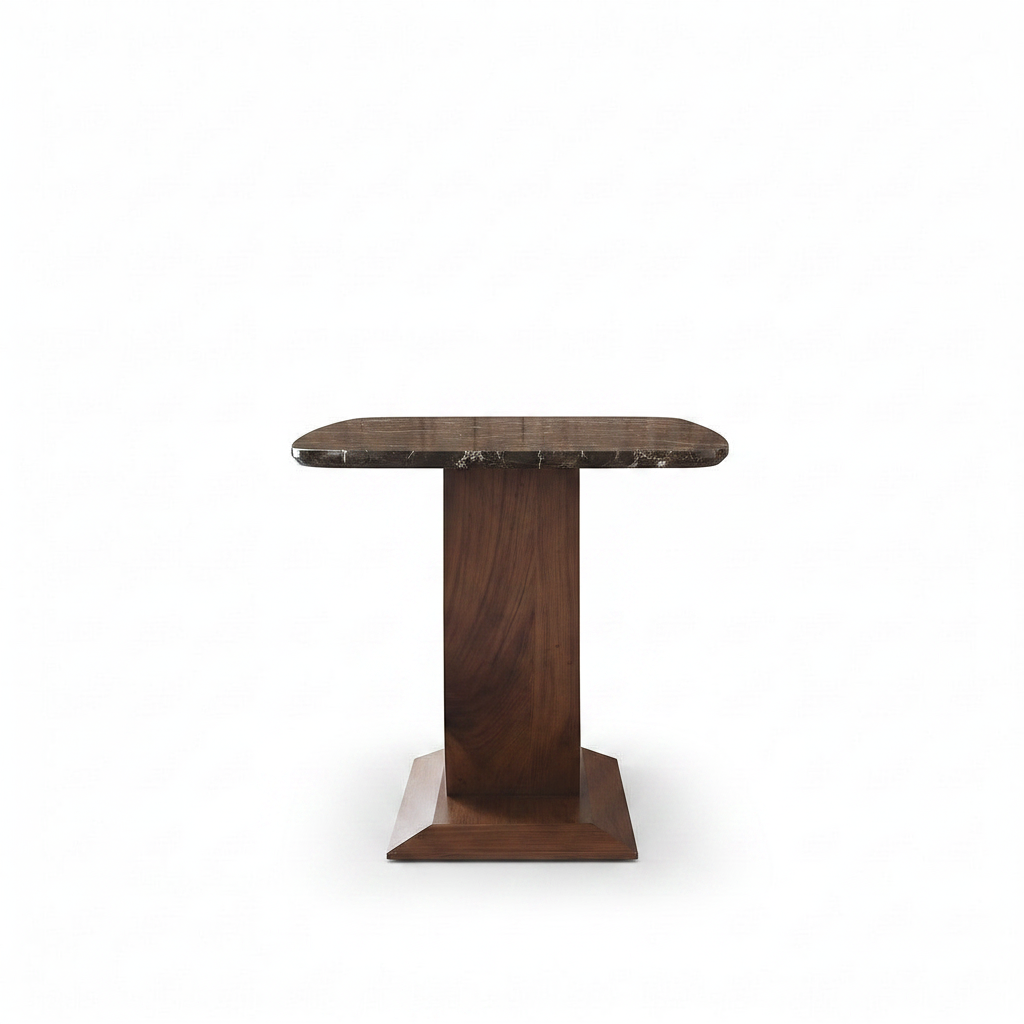 Solstice Marble Dining Table white background true 90 degree side profile