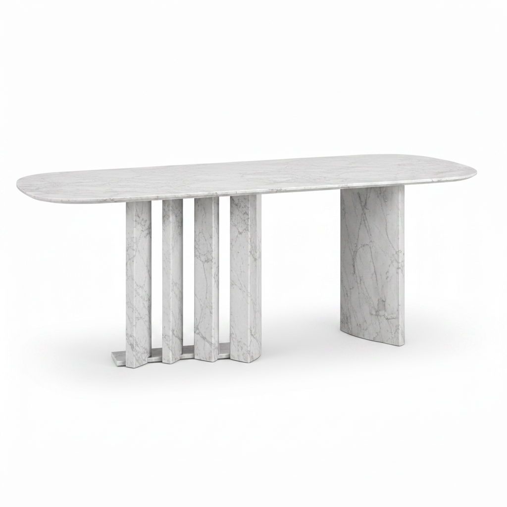 Bellrose Dining Table marble table, front-right 45-degree view on white background