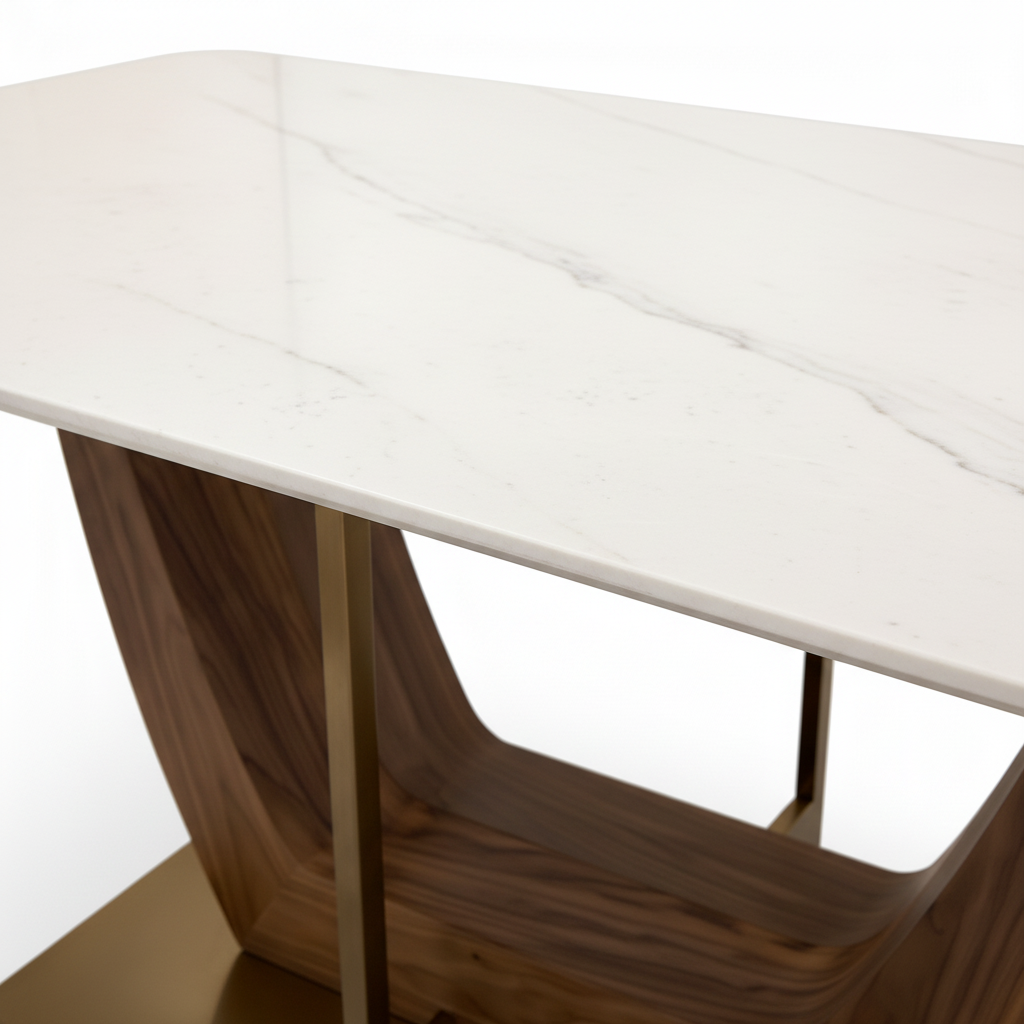 Celestine Marble Dining Table white background marble tabletop detail