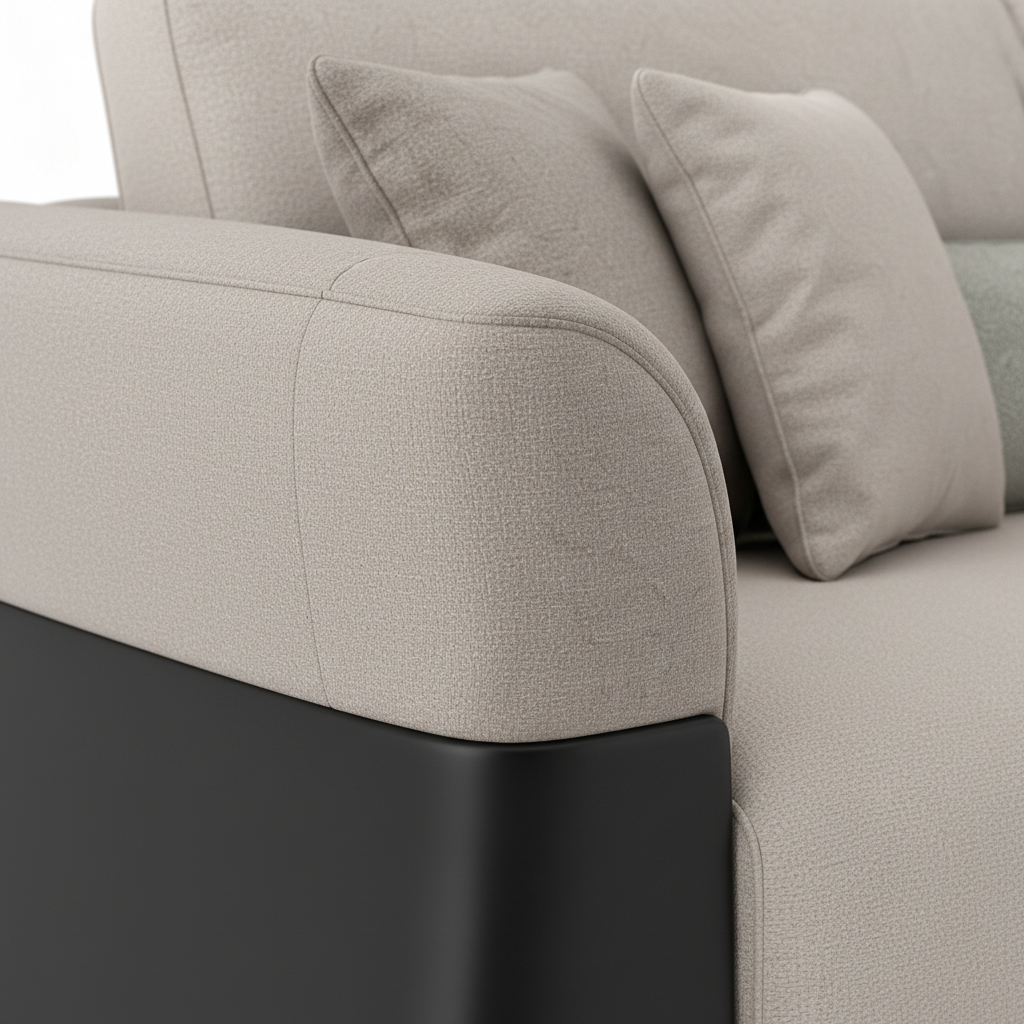 Jasvane Loveseat beige arm and black lower panel detail