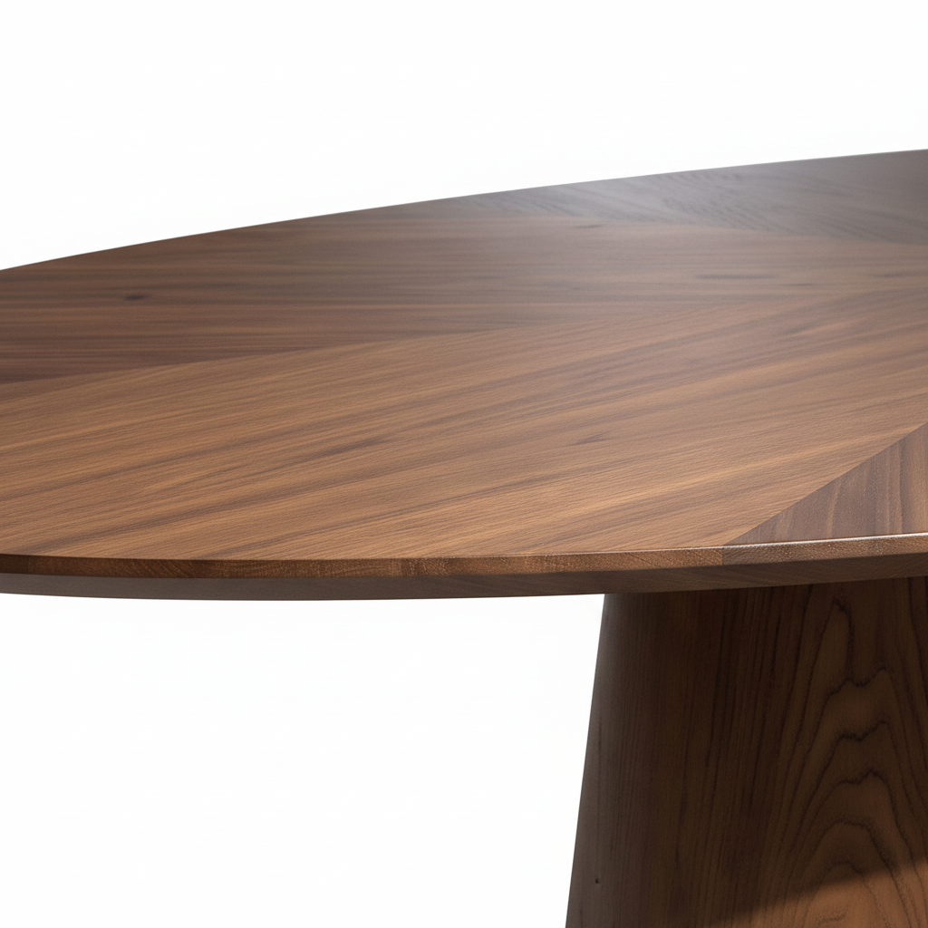 Close-up of the Valora Wood Dining Table dark brown wood tabletop edge and grain