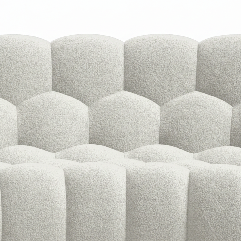 Cielmont Sofa cream fabric vertical channel upholstery detail