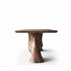 Oakmont Ice Jade Dining Table with matching walnut wood tabletop and legs, 90-degree end view on white background