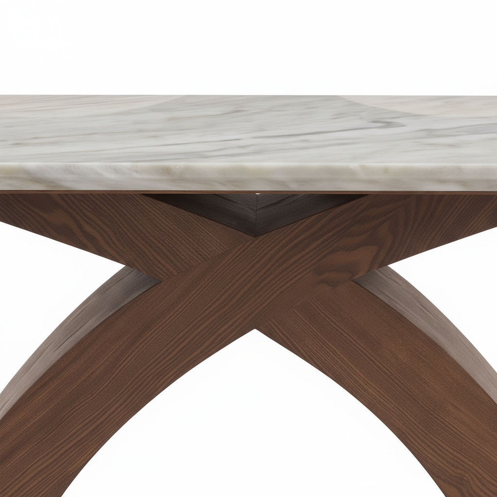 Sevrin Marble Dining Table base and marble tabletop connection detail