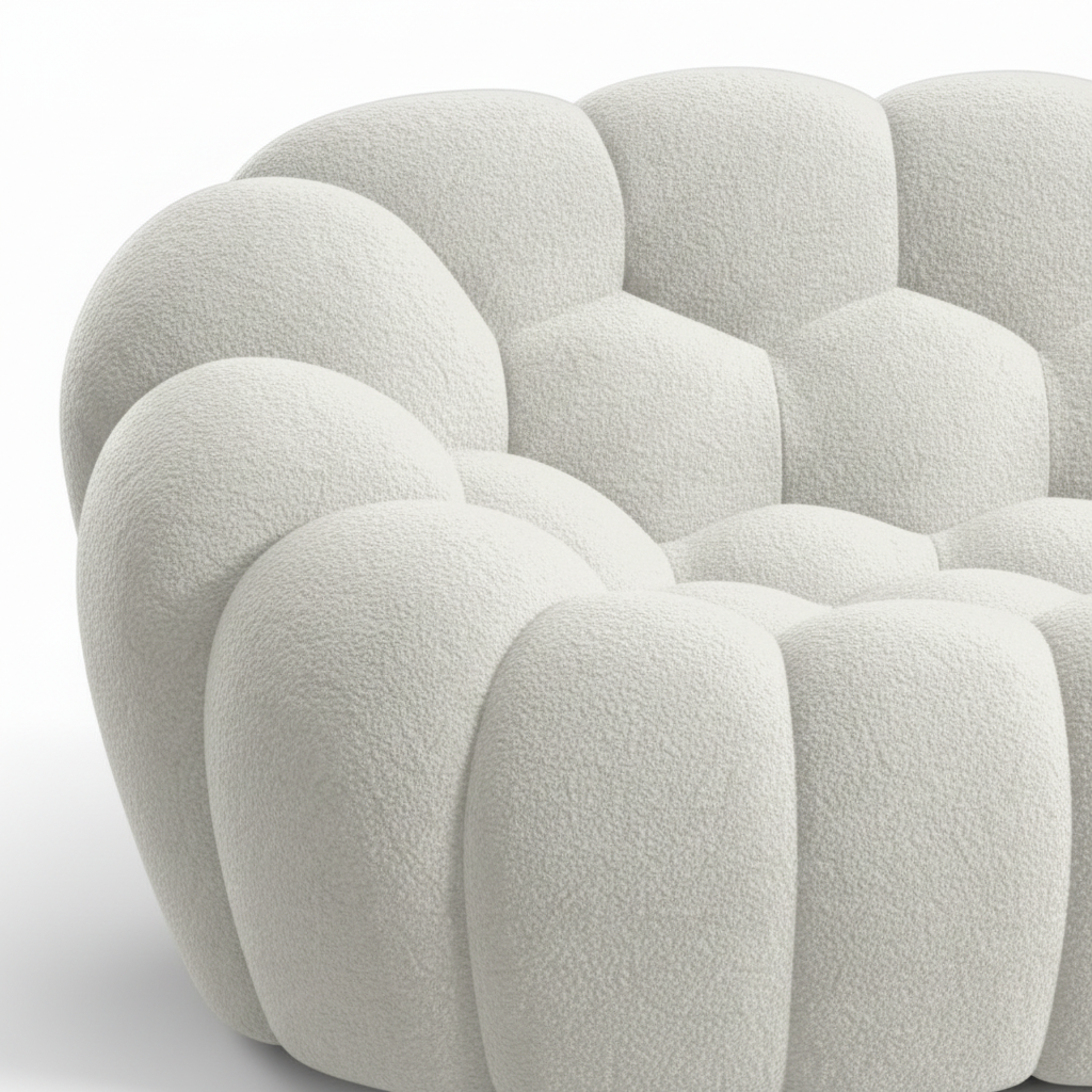 Cielmont Sofa cream fabric rounded arm and channel detail