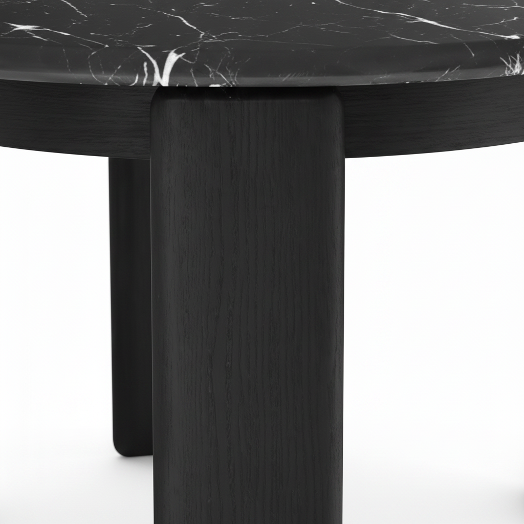 Close-up of the black support leg and underside of the Sorelia End Table
