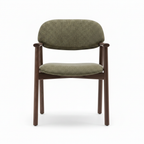 Wexorin Dining Chair front view with olive gray fabric upholstery and walnut wood frame on white background