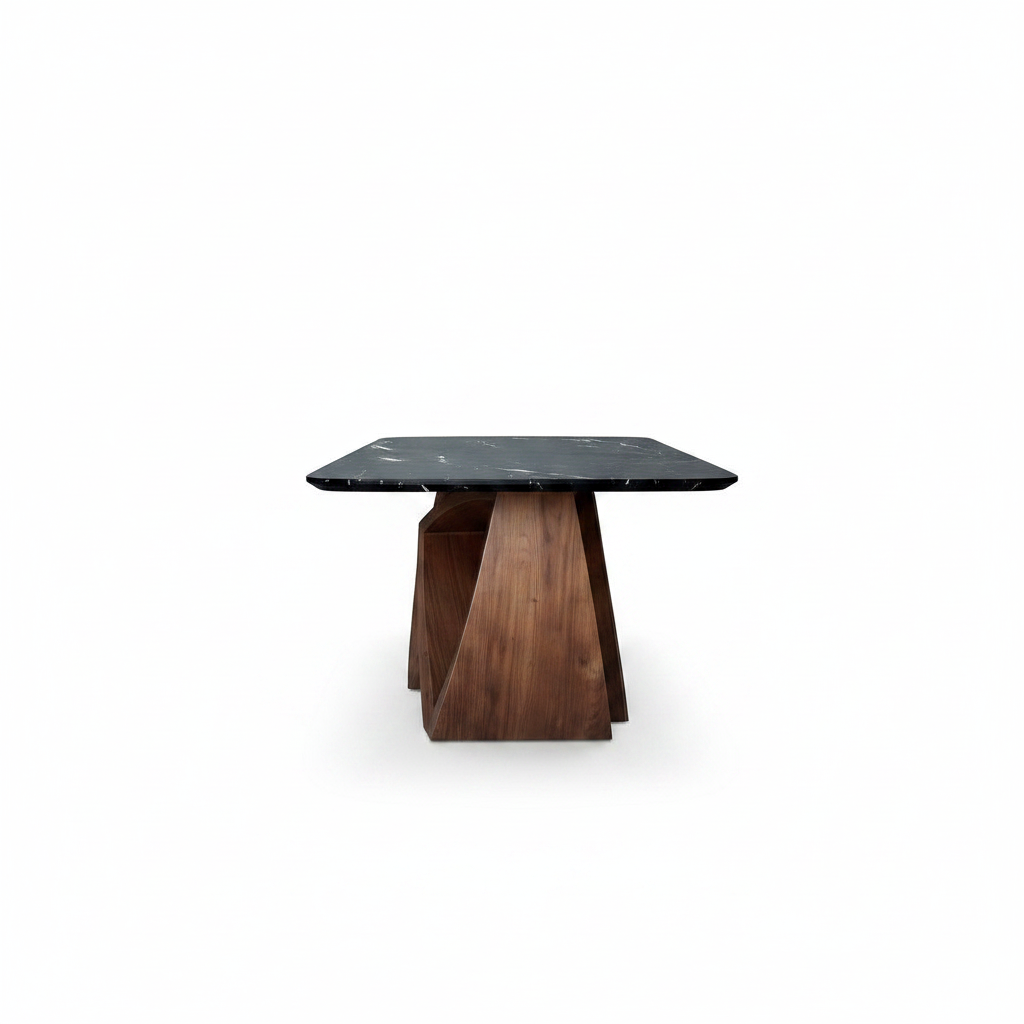 Meridian Marble Dining Table in a 90-degree side profile on a white background