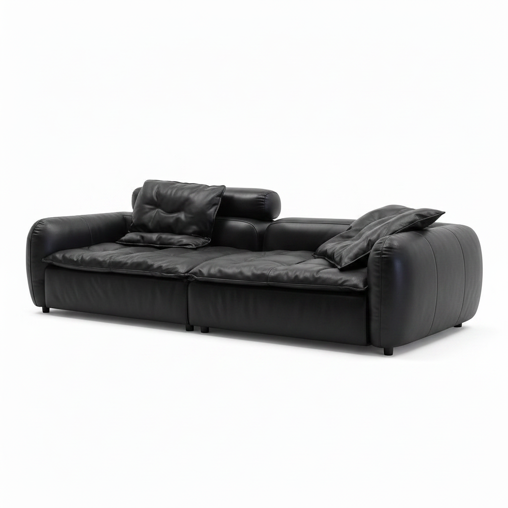 Evarique Sofa black full leather right front 45 degree view one