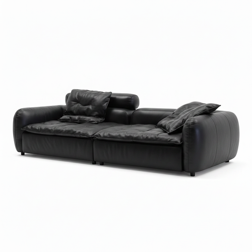 Evarique Sofa black full leather right front 45 degree view one
