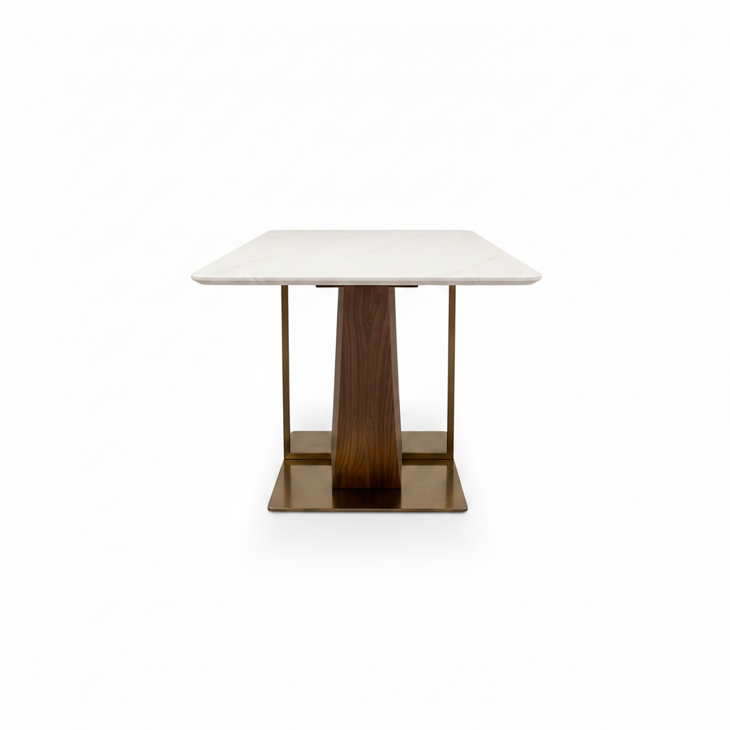 Celestine Marble Dining Table white background true 90 degree side profile
