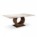 Mirabelle Marble Dining Table in a 45-degree three-quarter view on a white background
