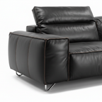 Cormaro Sofa black leather right armrest seam and metal leg detail
