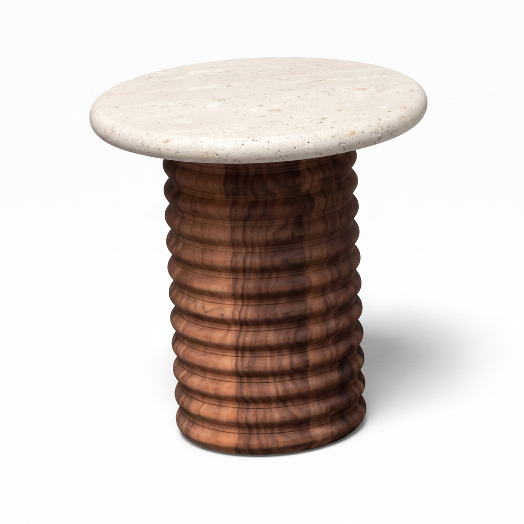 Left 45-degree view of the natural stone Pavero End Table