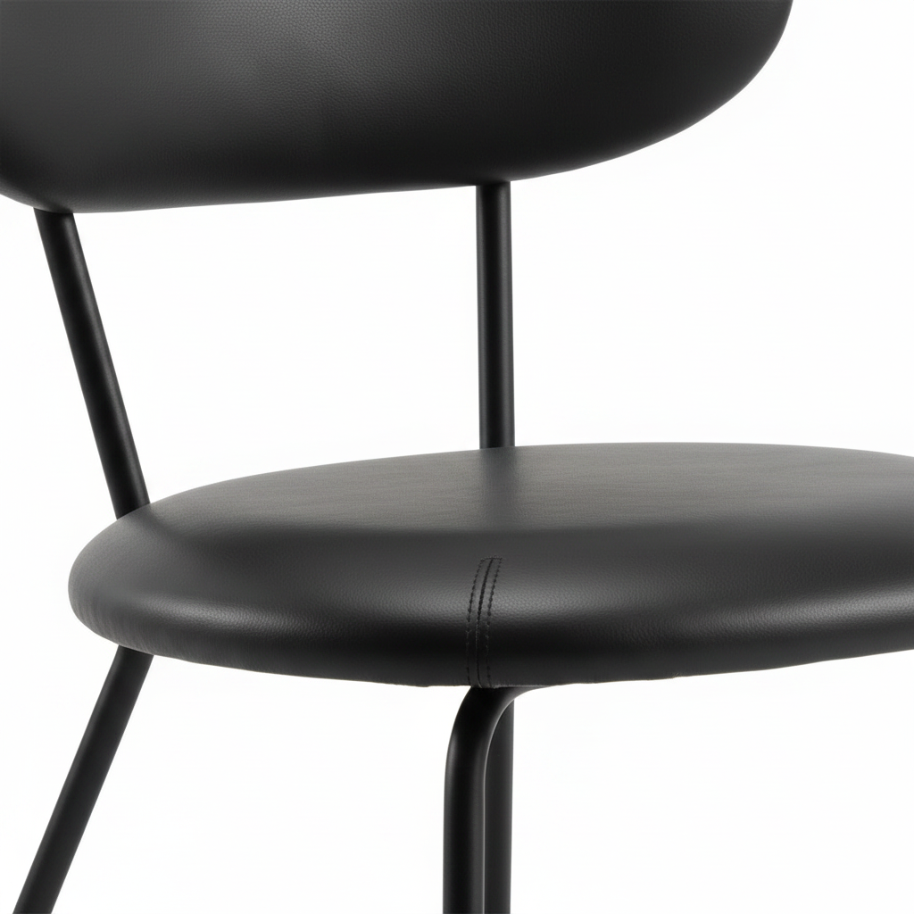 Wavessa Dining Chair black leather seat and backrest detail