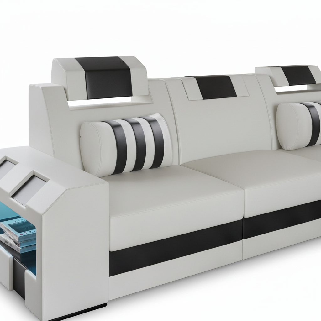 Ivessan Noir Sofa Set white black striped cushion and backrest detail