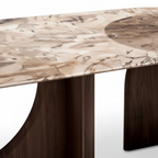 Firenze Marble Dining Table marble tabletop and edge detail with natural veining on a white background