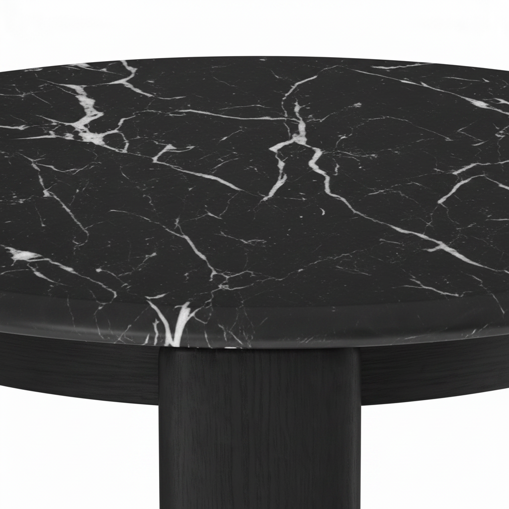 Close-up of the black marble tabletop and white veining on the Sorelia End Table