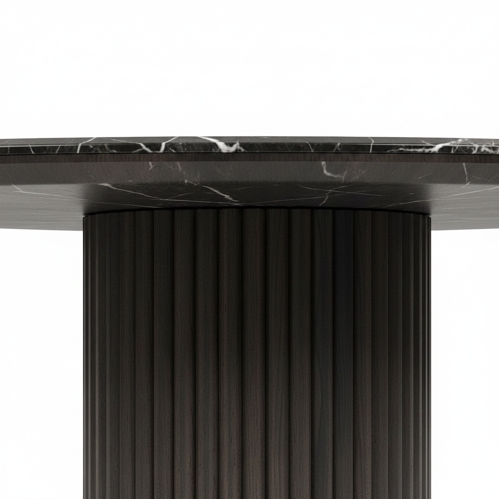 Close-up of the Savoy Oval Marble Dining Table base and tabletop connection detail